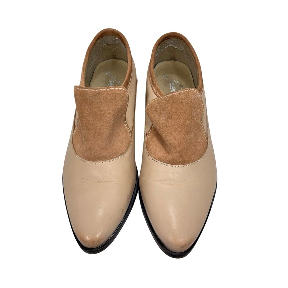 Free People Brady Loafers Beige Leather Suede Shield Slip On Flats Size 39 - Picture 2 of 11